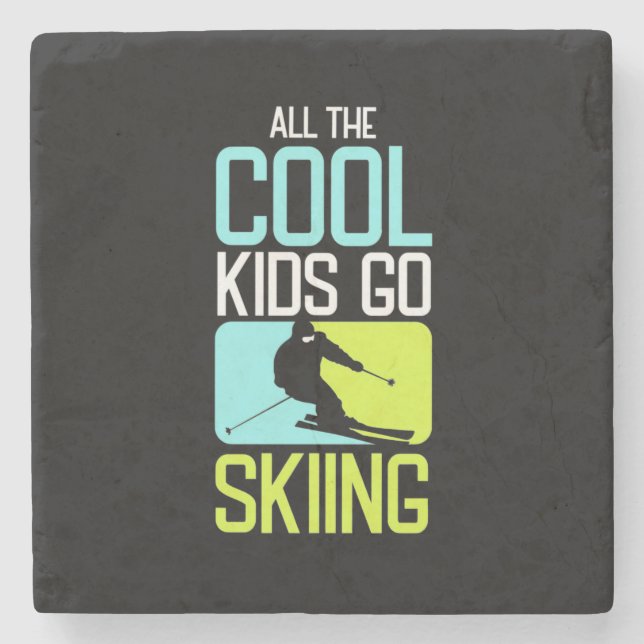 All The Cool Kids Go Skiing Stone Coaster (Front)