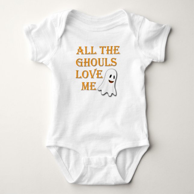 All The Ghouls Love Me Ghost Orange Baby Outfit Bodysuit (Front)
