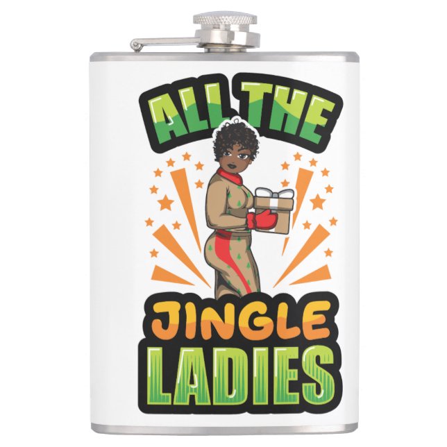 All The Jingle Ladies Christmas Pajama Melanin X-m Hip Flask (Front)