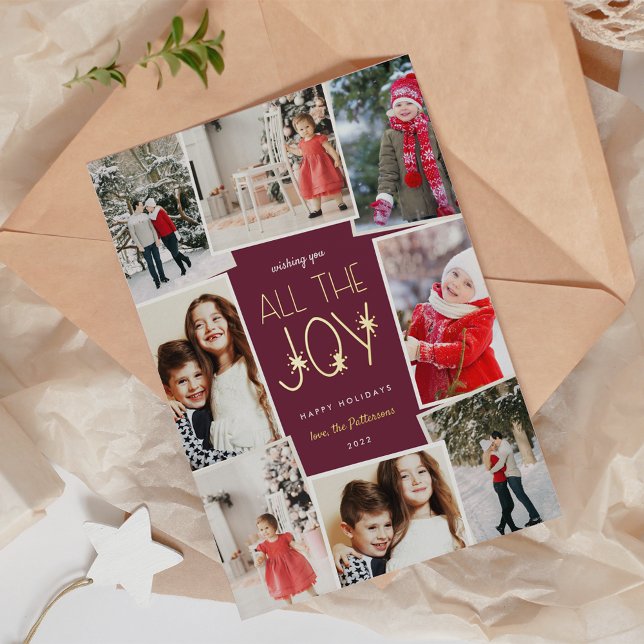 All the Joy | Multi Photo Collage Foil Holiday Card (Creator Uploaded)