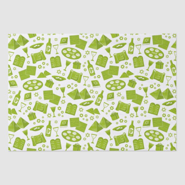 All The Symbols For Passover In Green   Tissue Paper (Front)