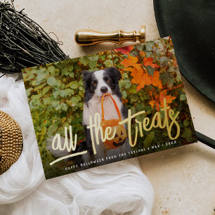 All the Treats   Halloween Pet Photo Foil Holiday Card