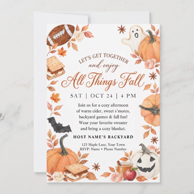 All Things Fall Pumpkin S’mores Party Invitation (Front)