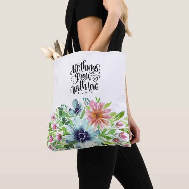 All things grow with love flowered cloth bag (Close Up)