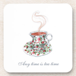 All time is tea time Tea Slogan Quote Vintage Cup Coaster