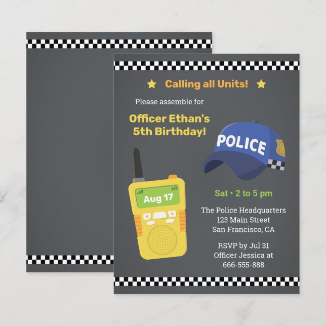 All Units Walkie Talkie Kids Police Birthday Party Invitation (Front/Back)