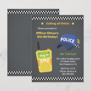 All Units Walkie Talkie Kids Police Birthday Party Invitation