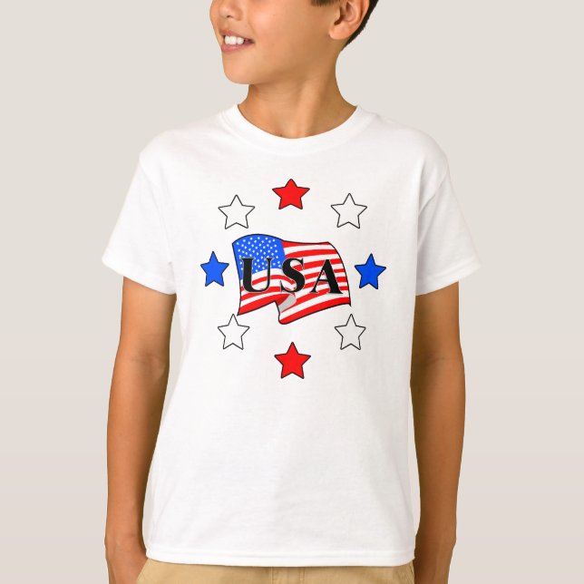 All USA Flag and Stars T-Shirt (Front)