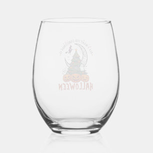 All Want Christmas Halloween Tree Pumpkins Ghosts_ Stemless Wine Glass
