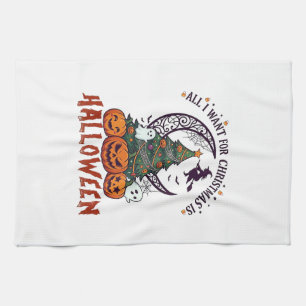 All Want Christmas Halloween Tree Pumpkins Ghosts_ Tea Towel