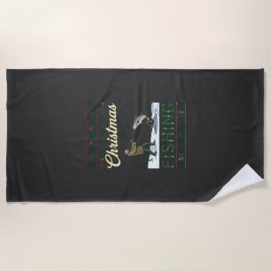 All Want Christmas Is Fishing Fisherman Fish Snowf Beach Towel