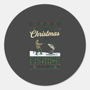 All Want Christmas Is Fishing Fisherman Fish Snowf Classic Round Sticker