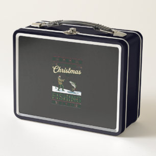 All Want Christmas Is Fishing Fisherman Fish Snowf Metal Lunch Box
