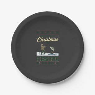 All Want Christmas Is Fishing Fisherman Fish Snowf Paper Plate
