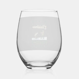 All Want Christmas Is Fishing Fisherman Fish Snowf Stemless Wine Glass