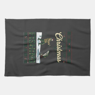 All Want Christmas Is Fishing Fisherman Fish Snowf Tea Towel
