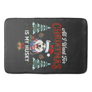 All Want Christmas Is Husky Dog Santa Hat Bath Mat