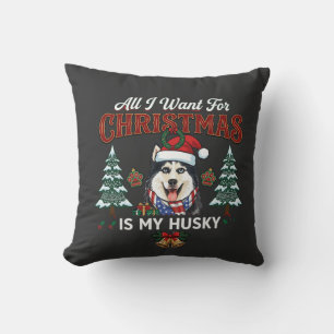 All Want Christmas Is Husky Dog Santa Hat Cushion