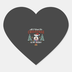 All Want Christmas Is Husky Dog Santa Hat Heart Sticker