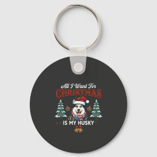 All Want Christmas Is Husky Dog Santa Hat Key Ring