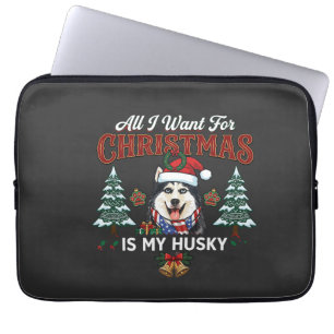All Want Christmas Is Husky Dog Santa Hat Laptop Sleeve