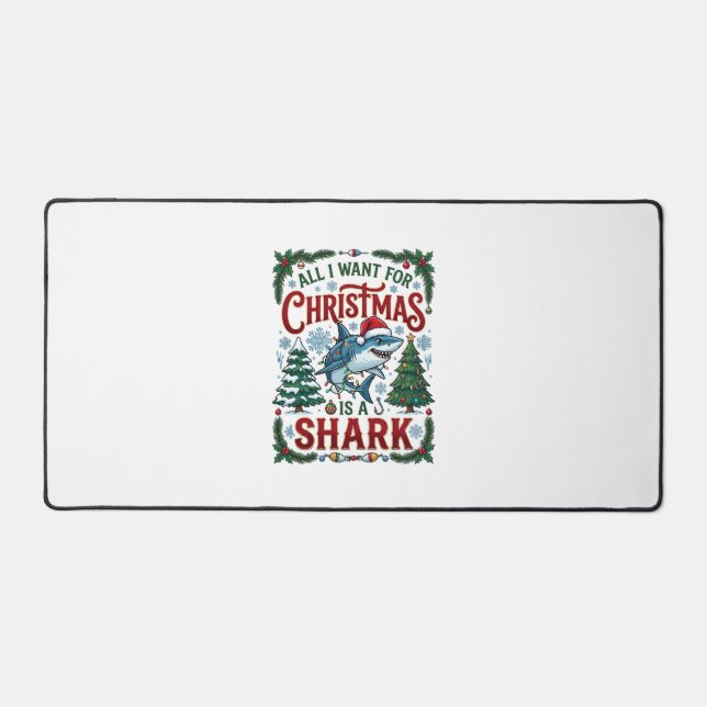 All Want Christmas Shark Pine Trees Desk Mat (Front)