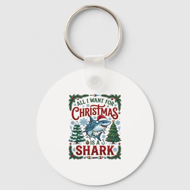 All Want Christmas Shark Pine Trees Key Ring (Front)