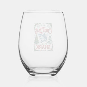 All Want Christmas Shark Pine Trees Stemless Wine Glass