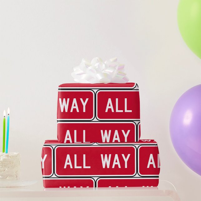 All Way Classic Red Traffic Street Sign  Wrapping Paper (Creator Uploaded)