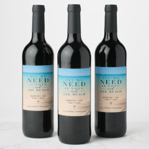 All We Need Is Love Beach Wedding Favour Wine Label