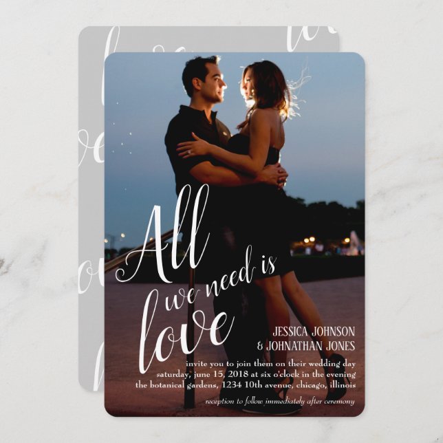 All We Need Is Love Photo Wedding Invitation (Front/Back)