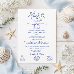 All We Sea is Love Hand Drawn Sea Life Wedding Invitation
