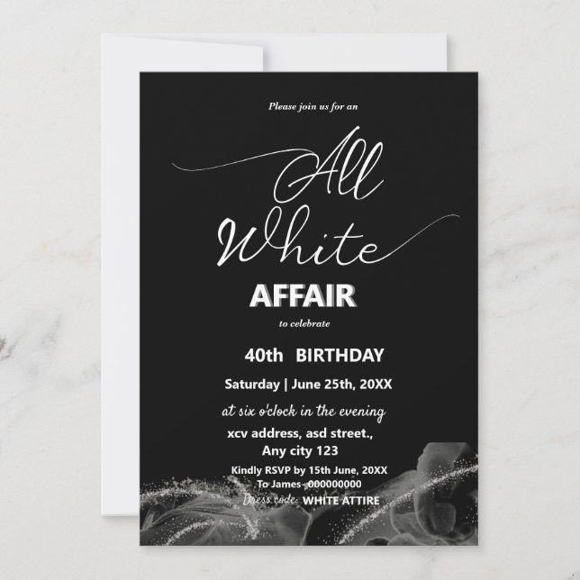 All White Affair or party Invitation (Front)