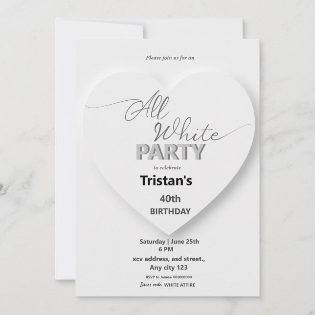 All White Affair or party Invitation (Front)