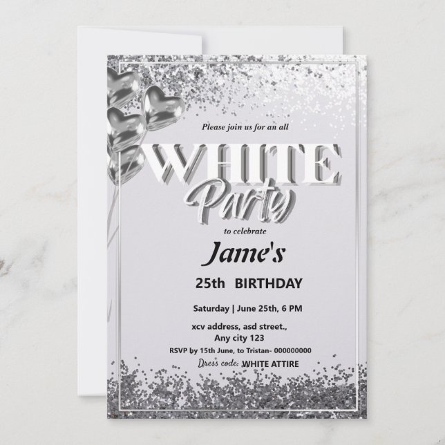 All White Affair or party Invitation (Front)