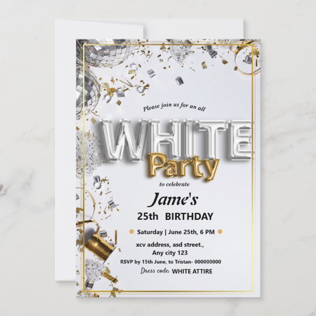 All White Affair or party Invitation (Front)