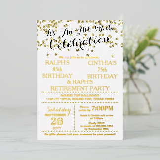 All White Celebration Gold Foil Text Invitation