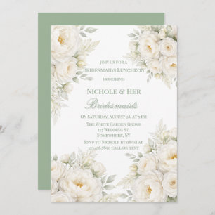 All White Floral Bridesmaids Luncheon Invitation