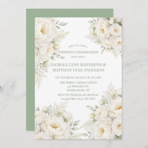 All White Floral Wedding Celebration Invitation