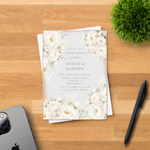 All White Floral Wedding Couples Shower Acrylic Invitations