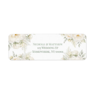 All White Florals Wedding Address Return Address Label