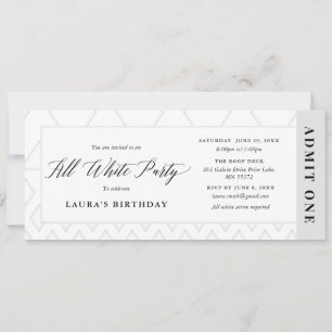 All White Party Birthday Ticket Invitation
