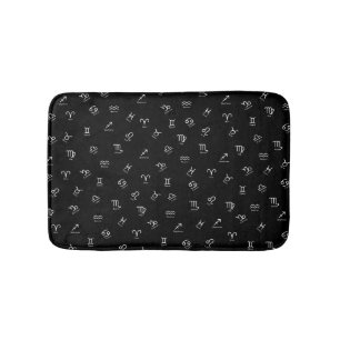All White Zodiac Signs on Black Background Bath Mat