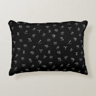 All White Zodiac Signs on Black Background Decorative Cushion