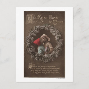 All XMAS Joys Be ThineLittle Kids Kissing Holiday Postcard