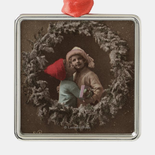 All XMAS Joys Be ThineLittle Kids Kissing Metal Ornament (Front)
