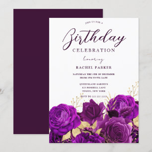 All Years Birthday Party Purple & Gold Floral Invitation