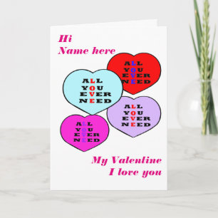 All You Ever Need Love, heart Valentine customise Holiday Card