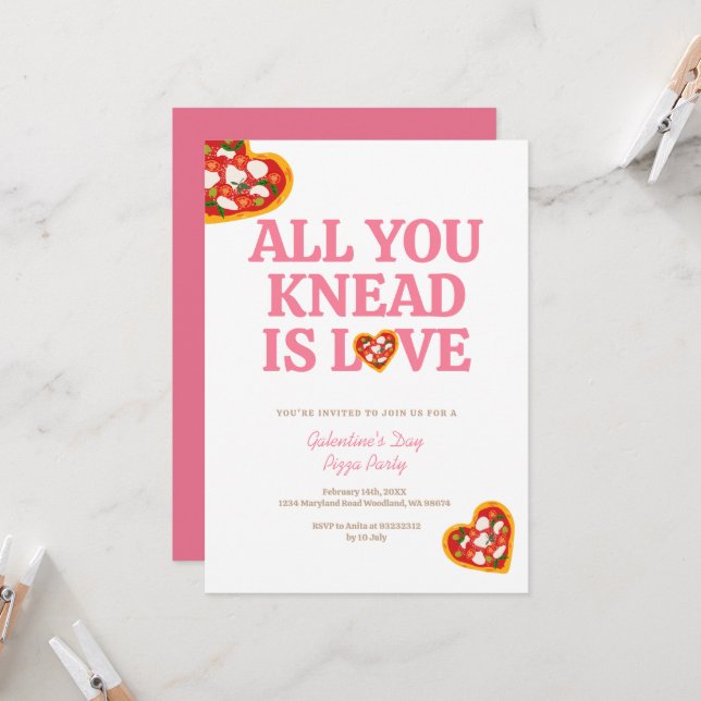 All You Knead is Love Valentine Invitation (Front/Back In Situ)