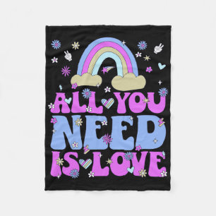 All You Need Is Love 60s 70s Retro Groovy Hippie C Fleece Blanket